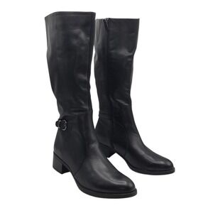 Franco Sarto Cecily Black Leather Tall Riding Boots Women Size 12M Side Zip